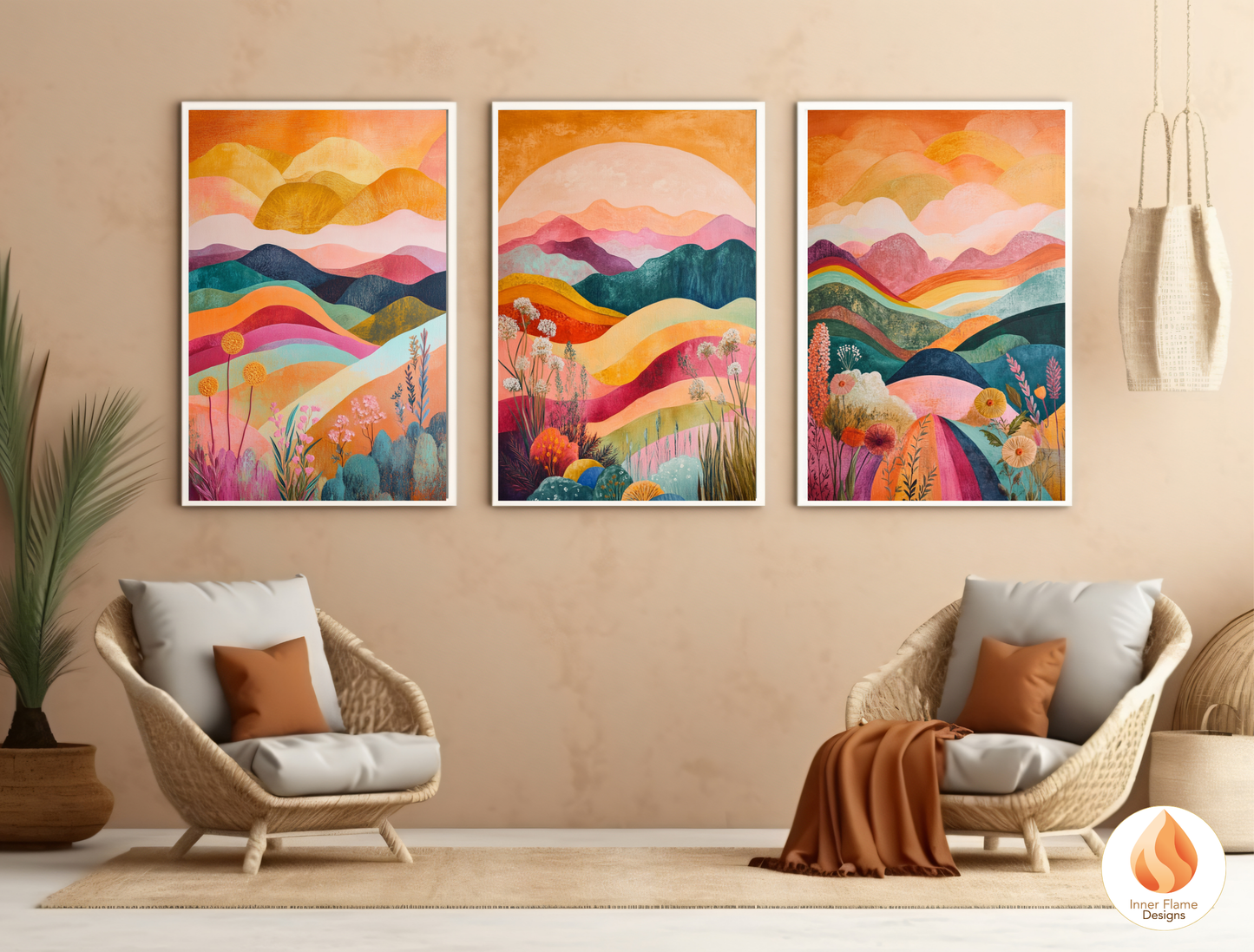 Dramatic Boho Wall Art Décor for Modern Home Design | Triptych Artwork (Series 1)