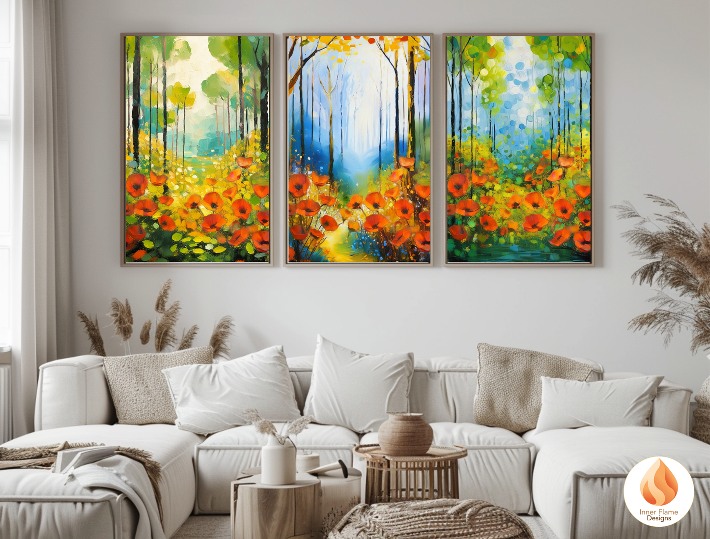 Whimsical Flower Artwork for Modern Home Design | Triptych Artwork