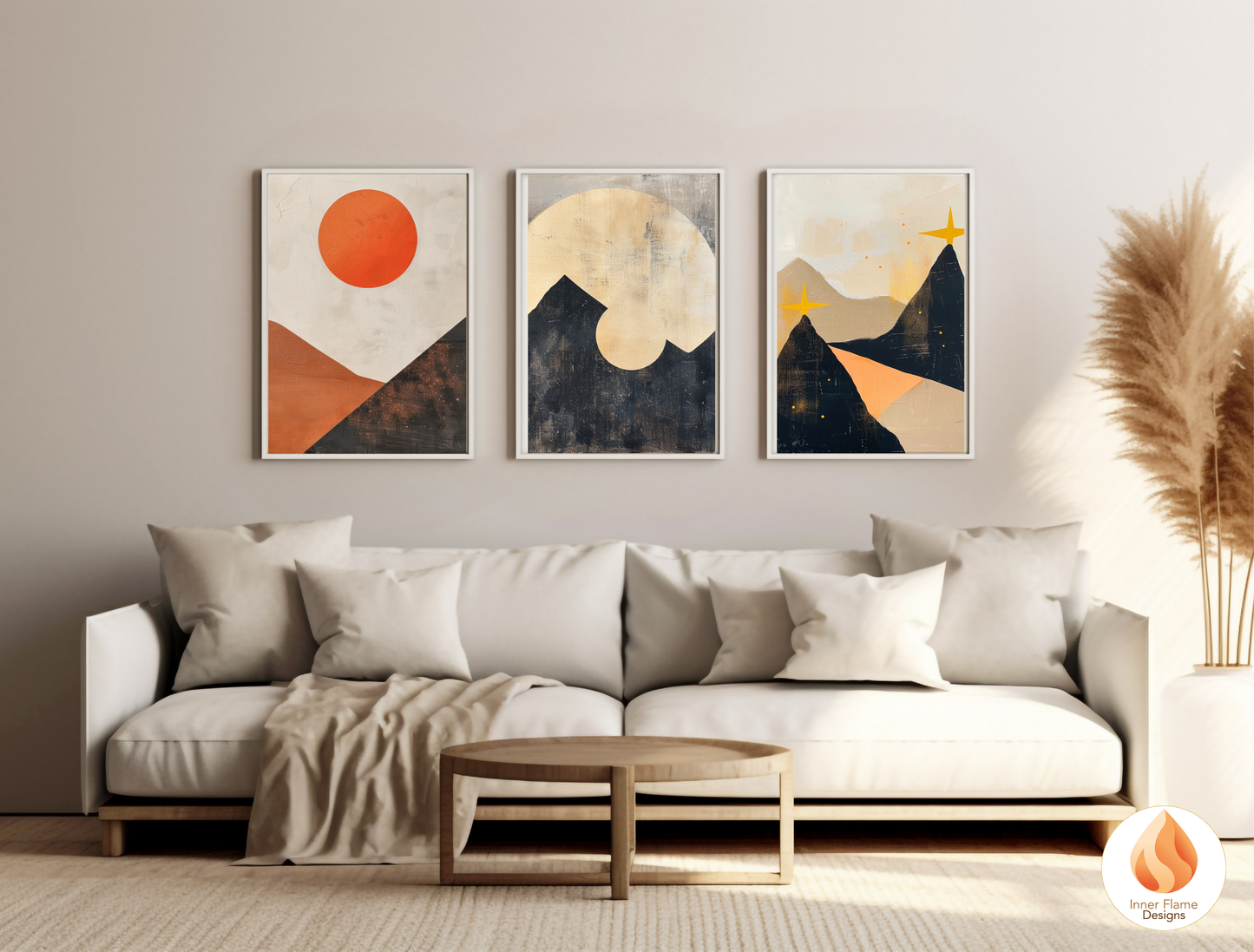 Ethereal Japandi Art for Modern Home Design | Triptych Artwork (Series 4)