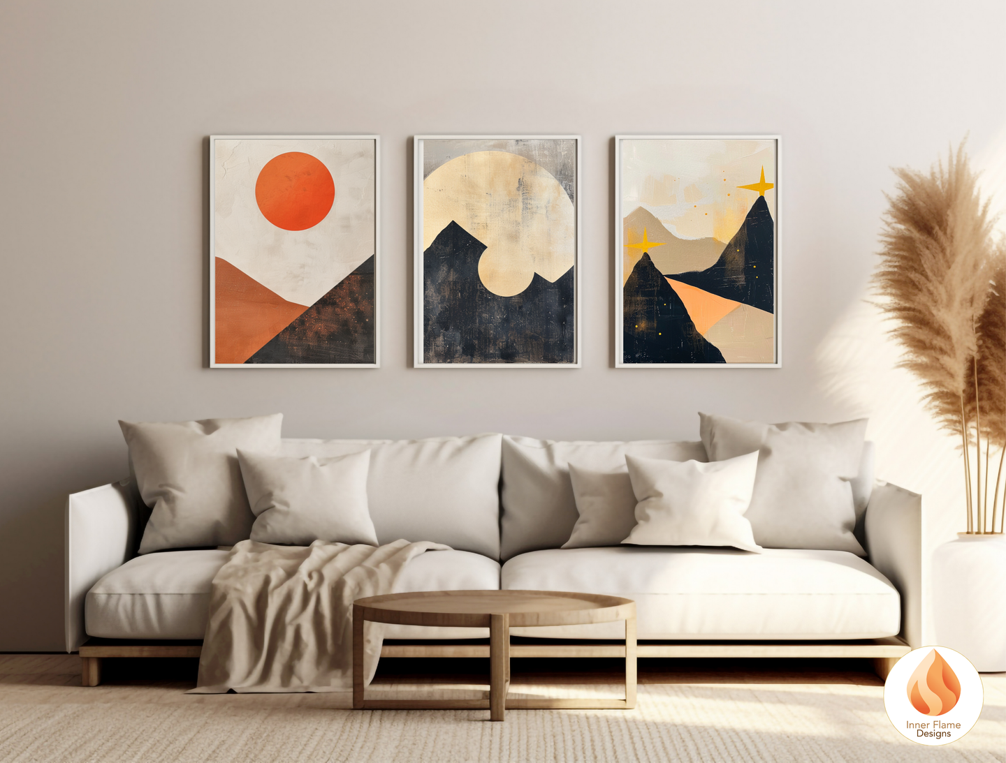 Ethereal Japandi Art for Modern Home Design | Triptych Artwork (Series 4)
