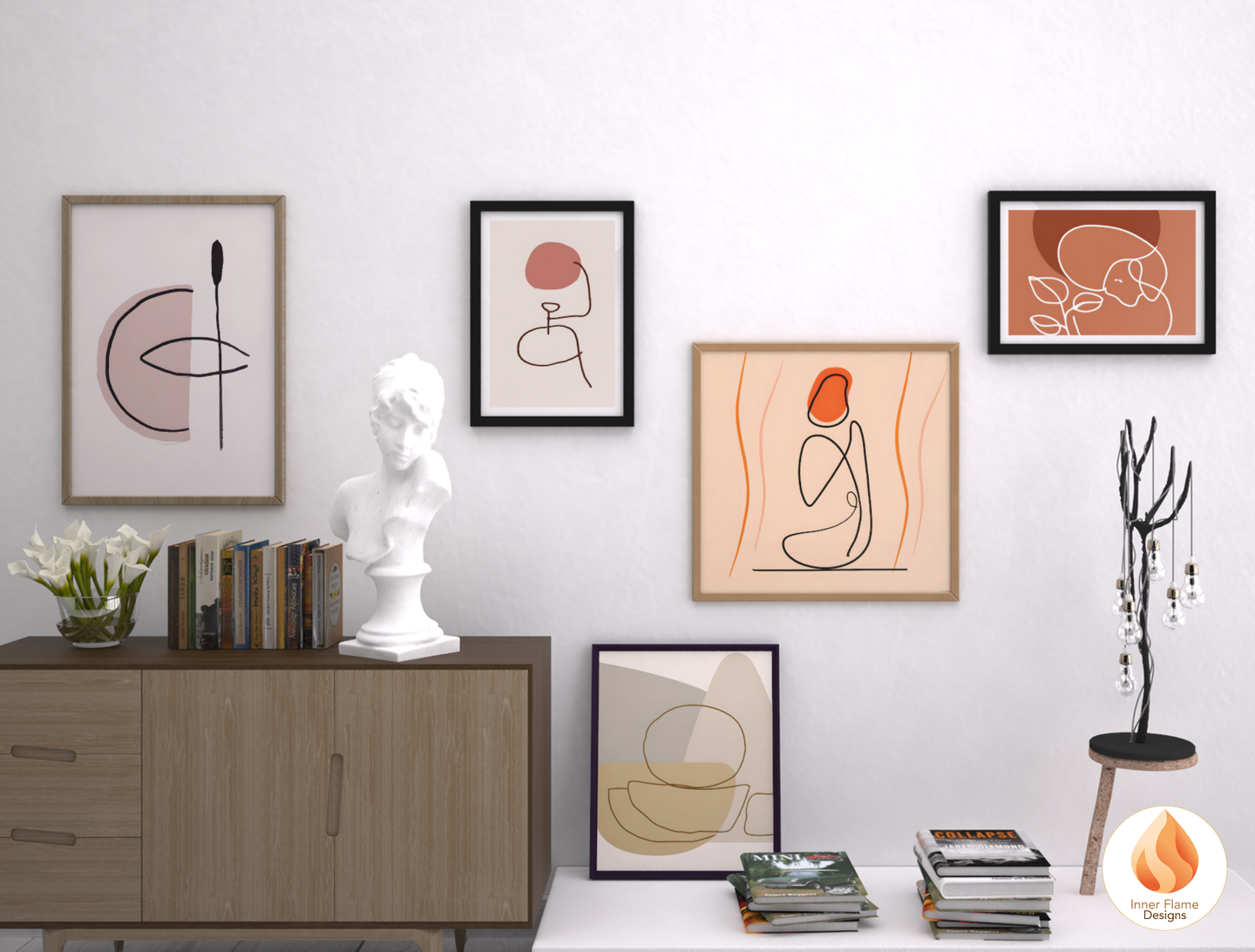 Eclectic Line Art for Modern Home Design | Triptych Artwork