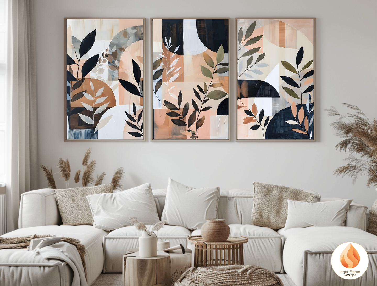 Modern Boho Wall Art Décor for Modern Home Design | Triptych Artwork (Series 1)