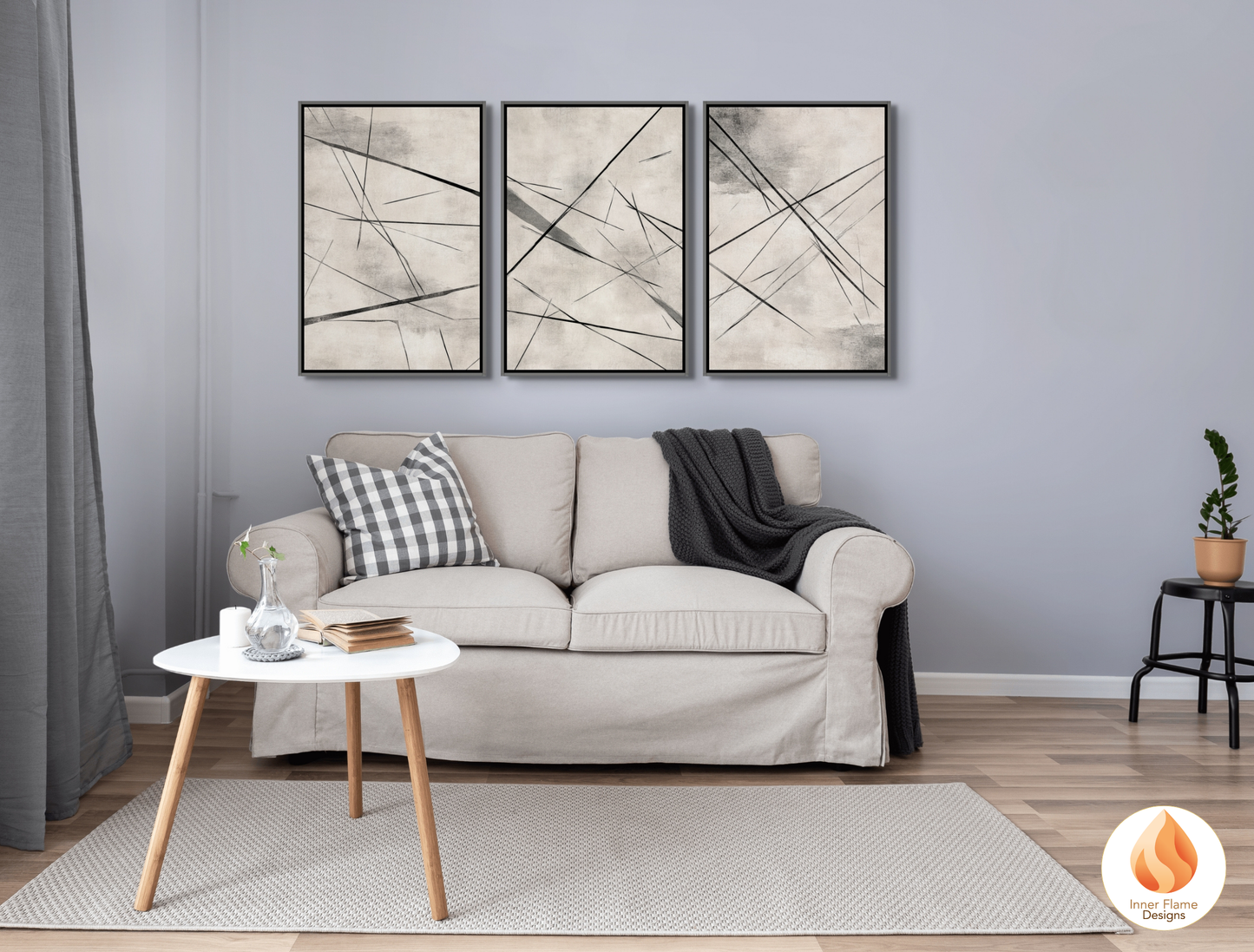 Linear Line Art for Modern Home Design | Triptych Artwork