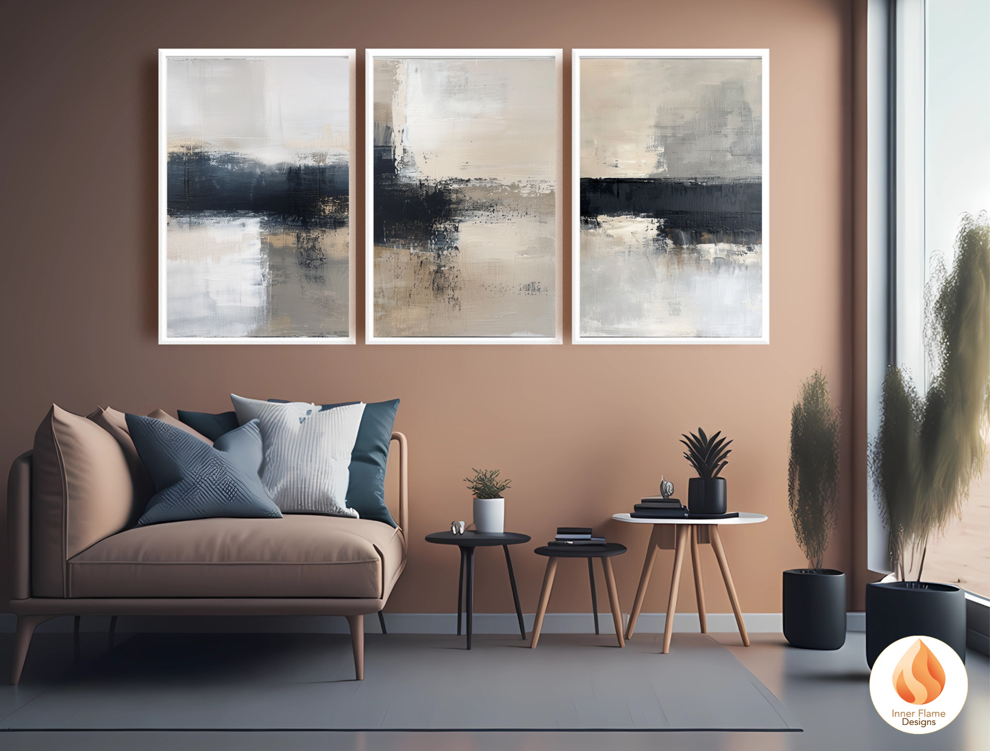 MonochromaticMinimalist Art for Modern Home Design | Triptych Artwork