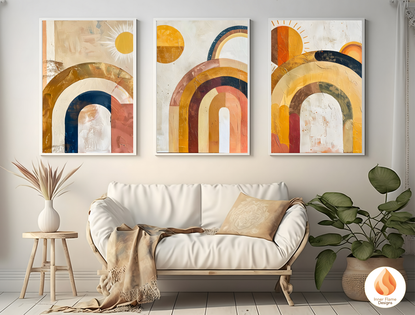 Eclectic Boho Wall Art Décor for Modern Home Design | Triptych Artwork (Series 4)