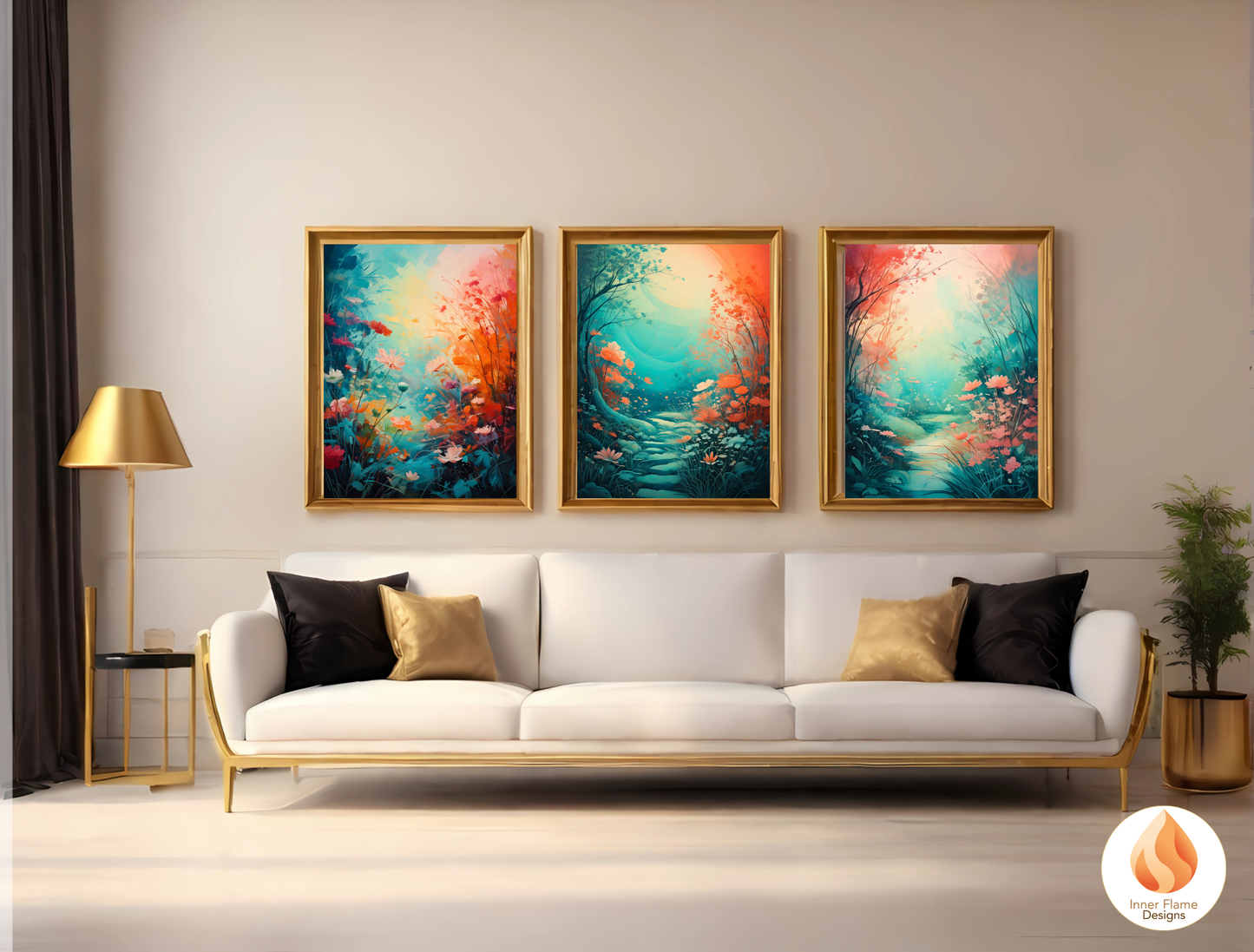 Incandescent Botanical Art for Modern Home Design | Triptych Artwork