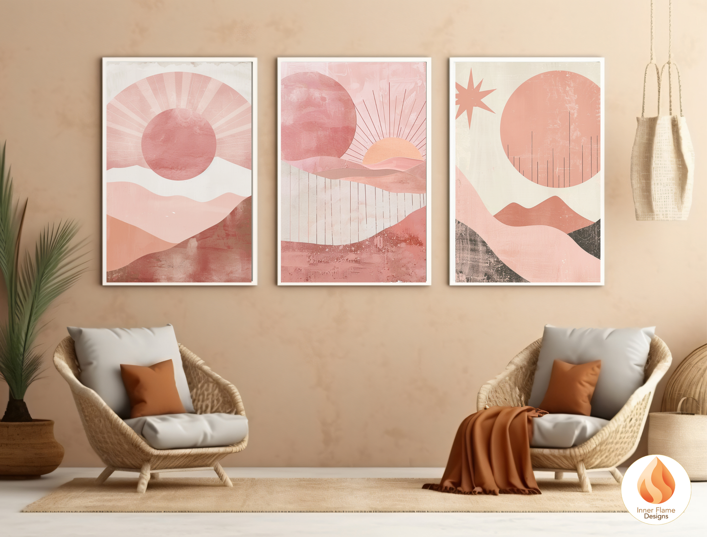 Soothing Boho Wall Art Décor for Modern Home Design | Triptych Artwork (Series 4)