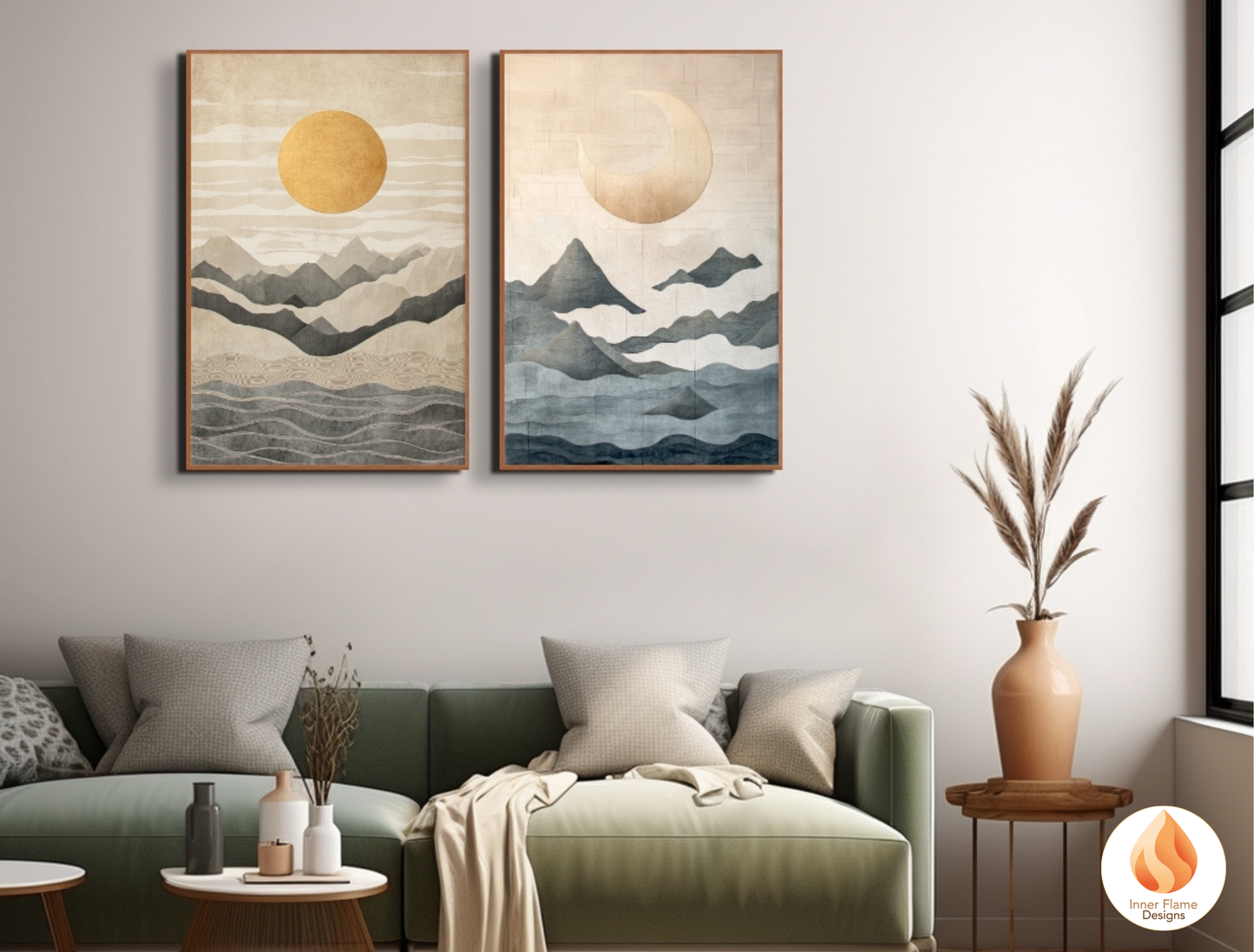 Poetic Japandi Art for Modern Home Design | Diptych Artwork