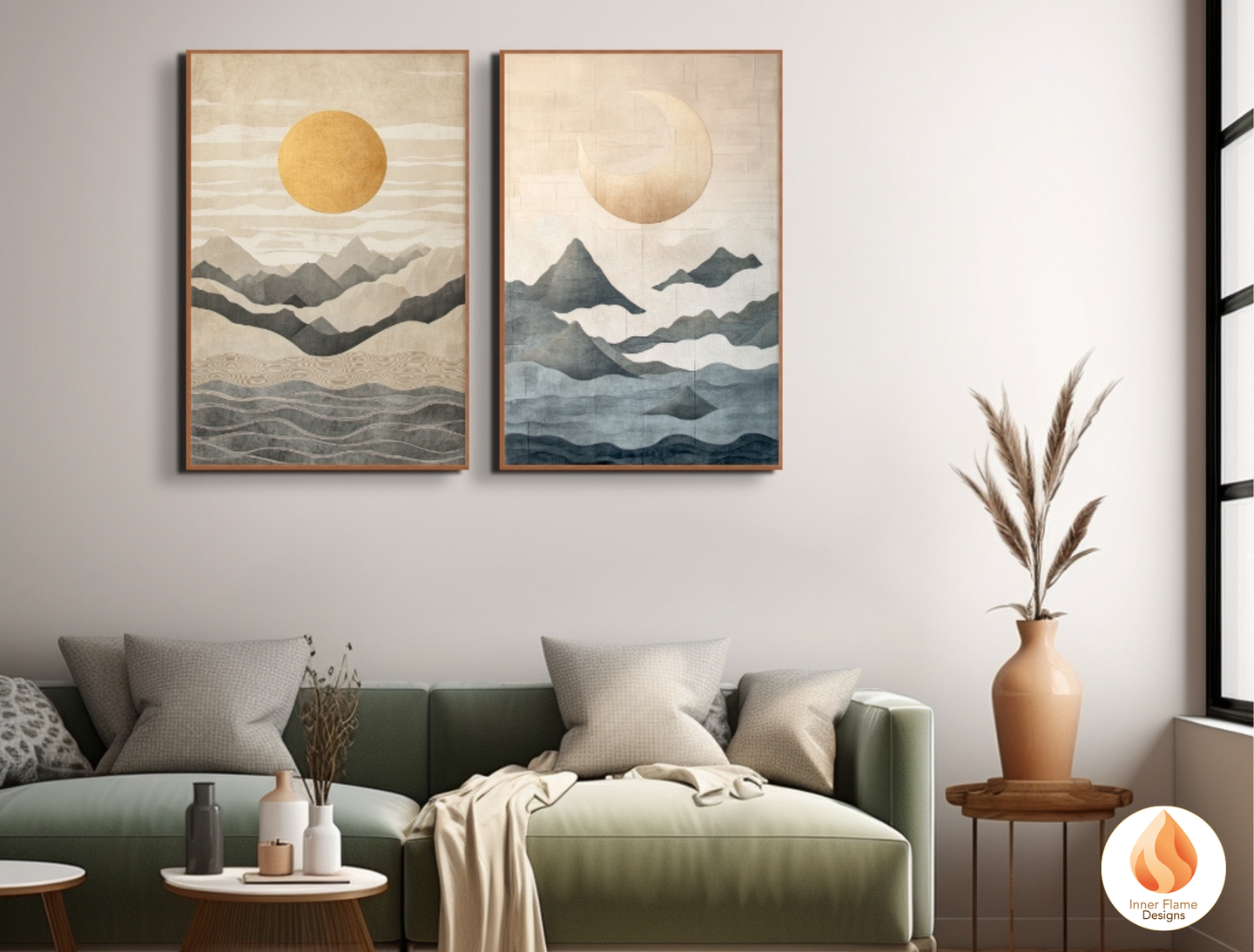 Poetic Japandi Art for Modern Home Design | Diptych Artwork