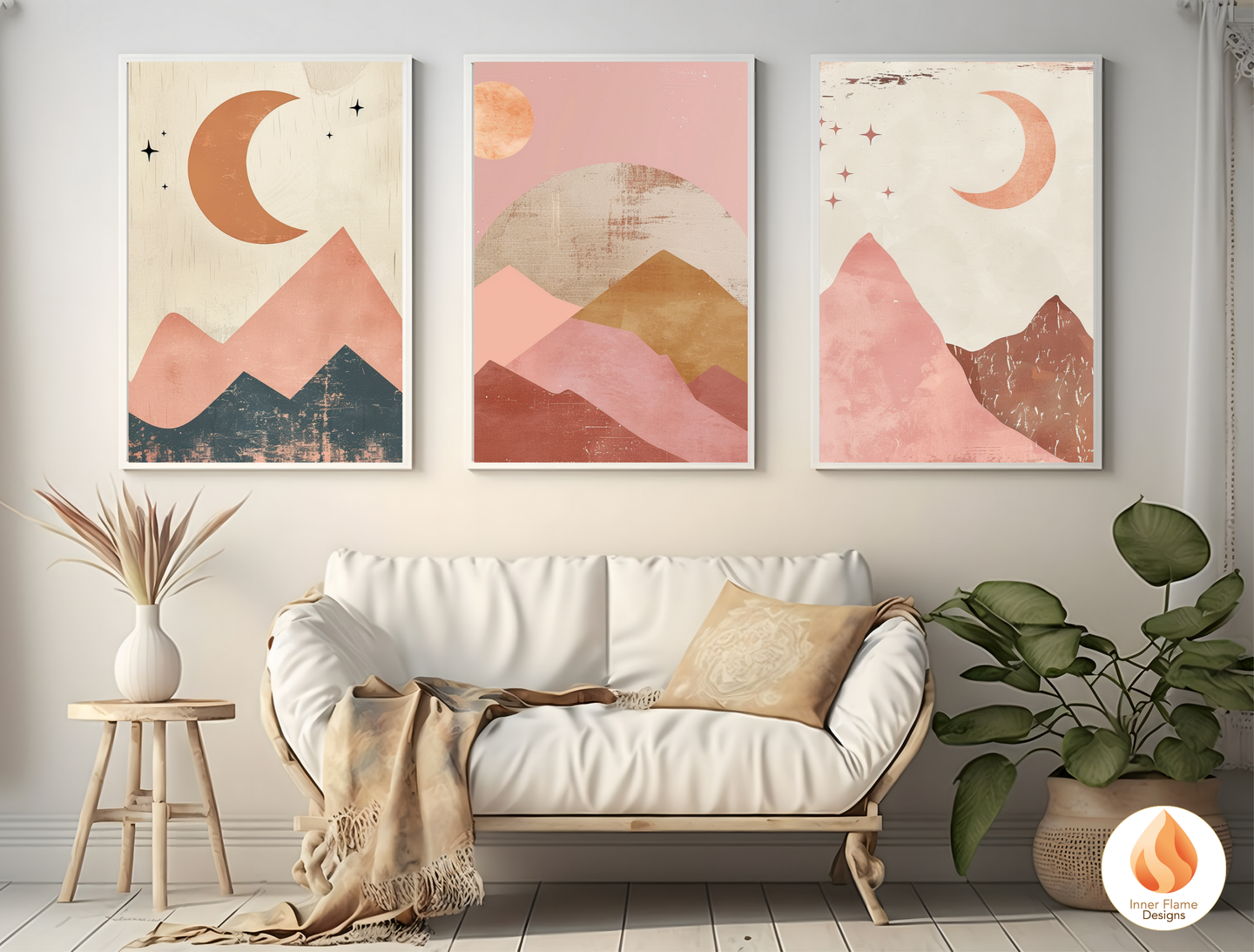 Soothing Boho Wall Art Décor for Modern Home Design | Triptych Artwork (Series 3)