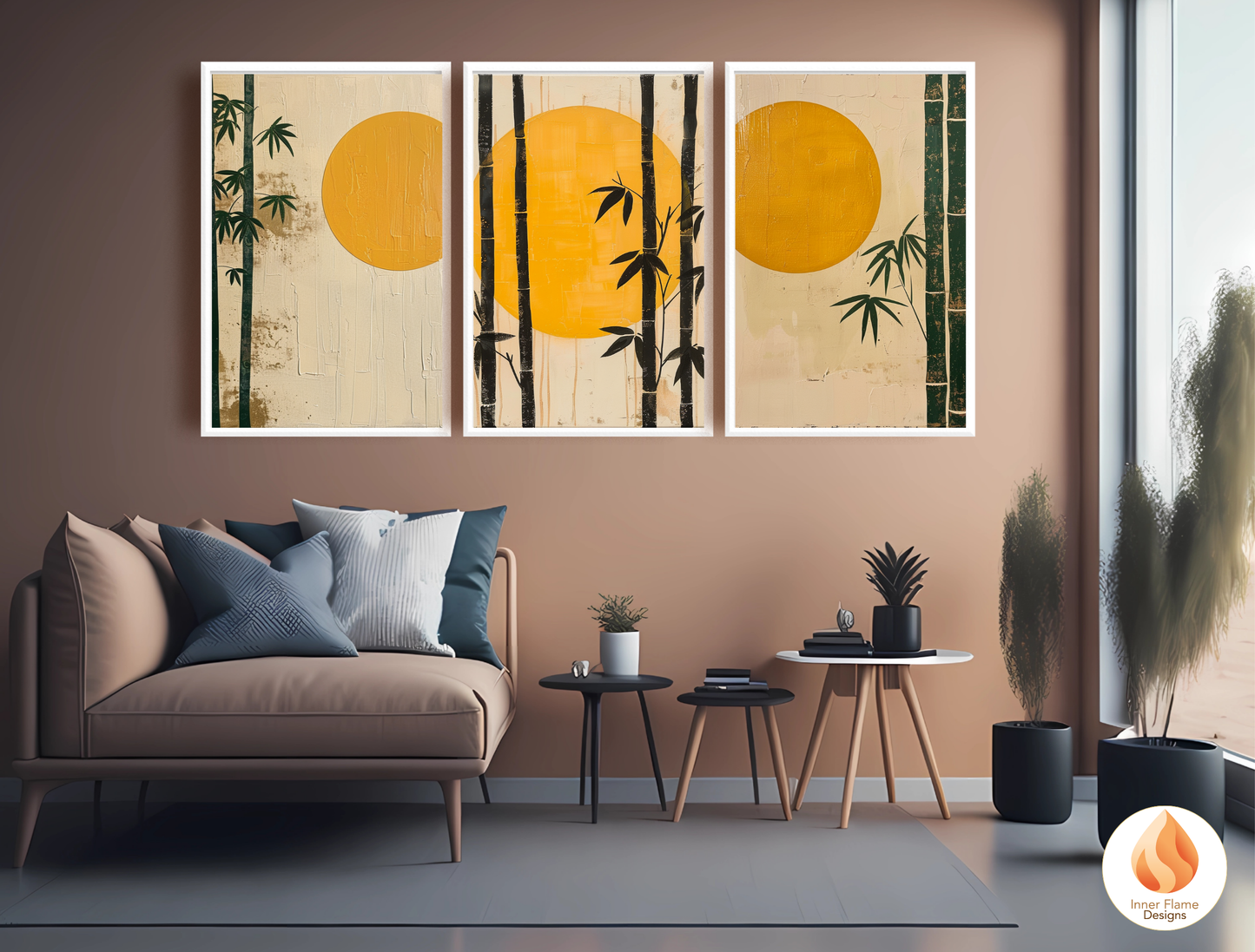 Tranquil Japandi Art for Modern Home Design | Triptych Artwork (Series 2)