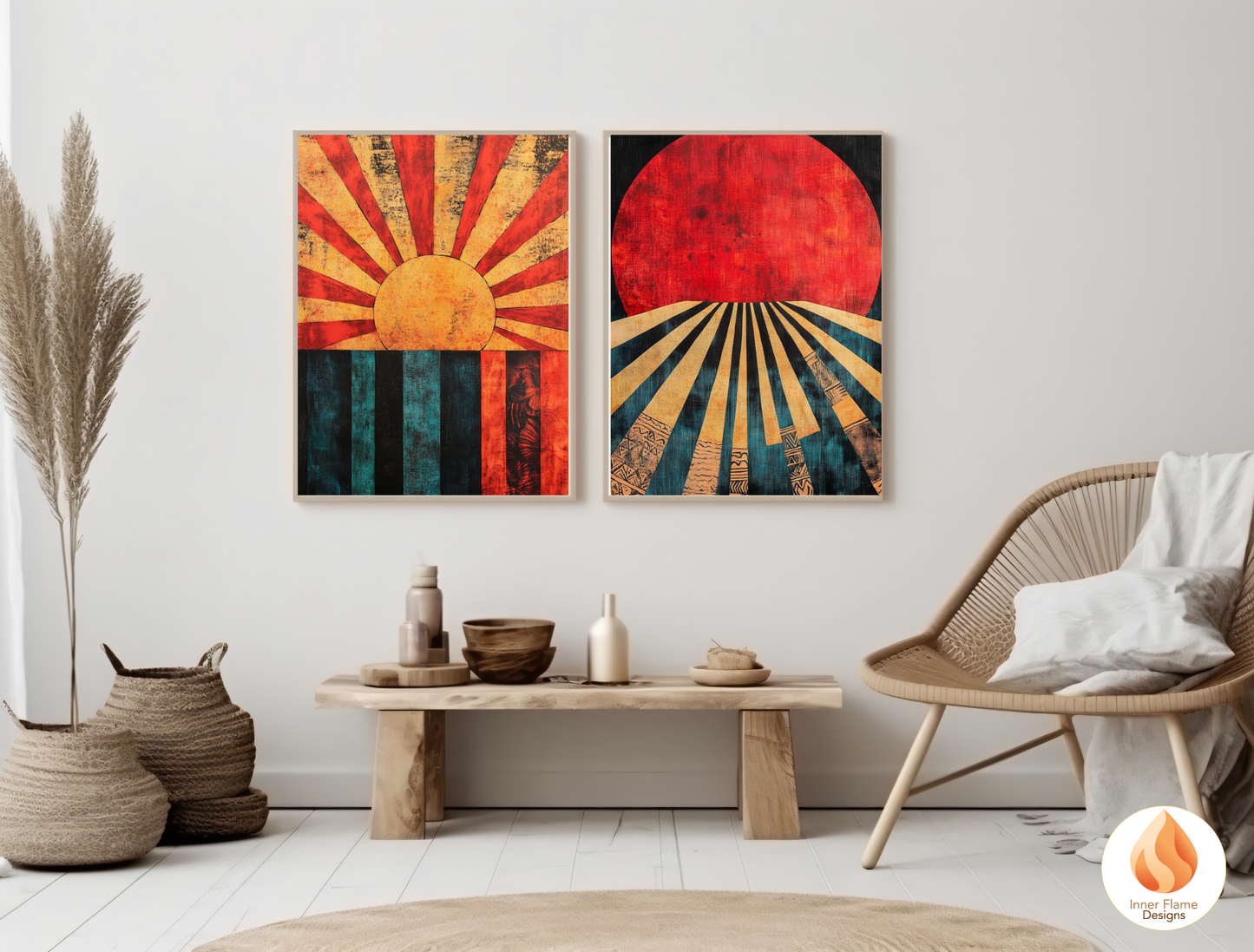 Vivid Cosmic Boho Wall Art Décor for Modern Home Design | Triptych Artwork (Series 2)