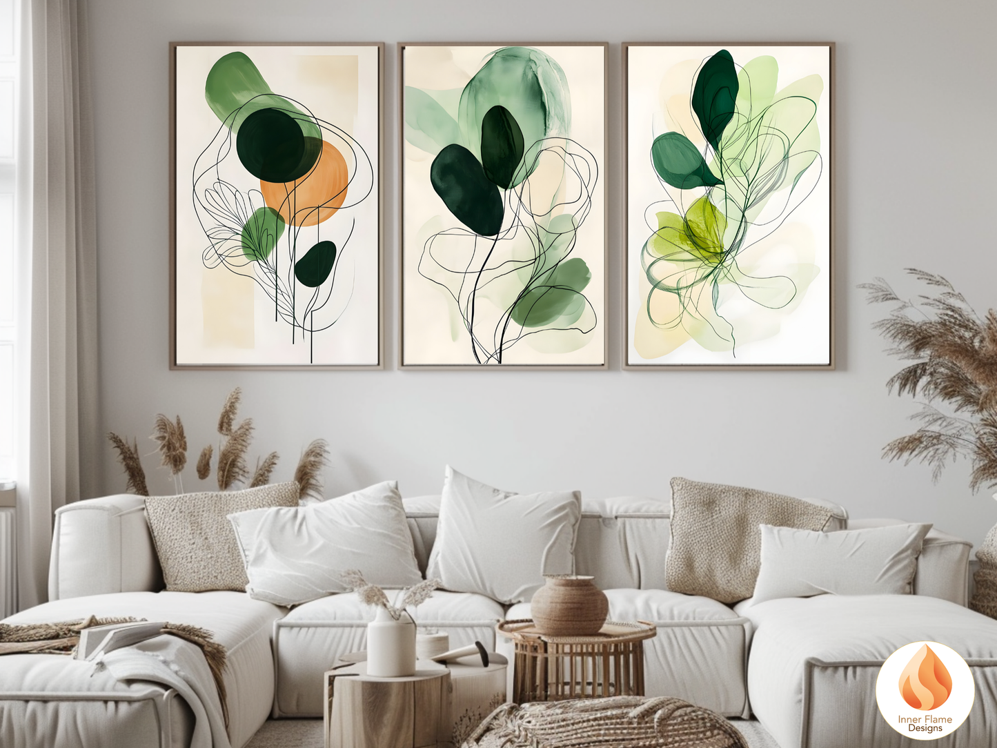 Fluid Line Art for Modern Home Design | Triptych Artwork