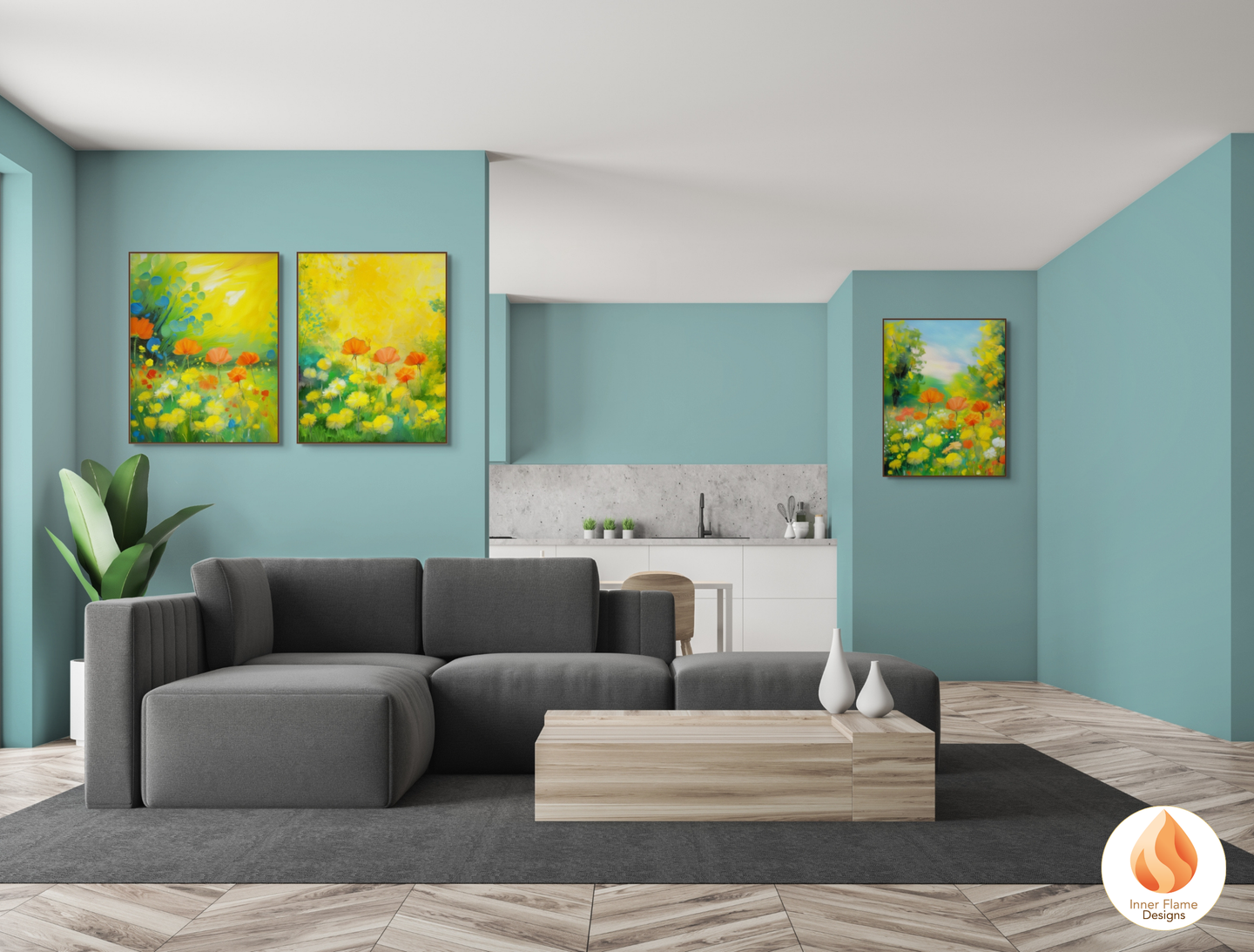 Cheerful Flower Artwork for Modern Home Design | Triptych Artwork