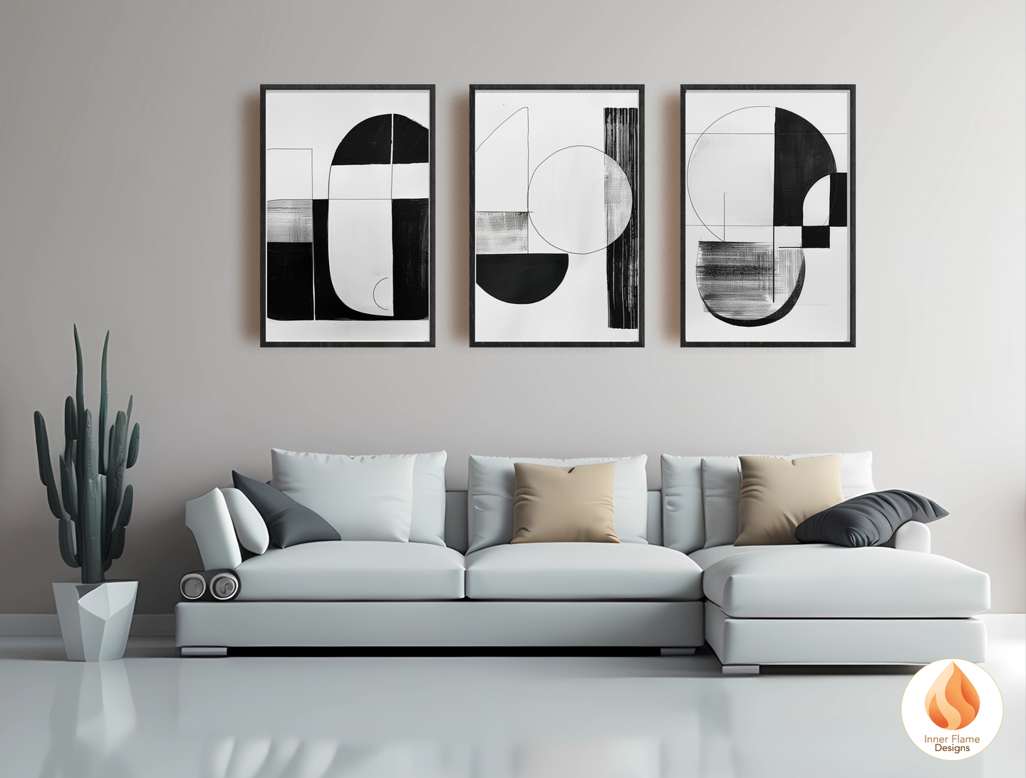 Monochromatic Line Art for Modern Home Design | Triptych Artwork (Series 2)