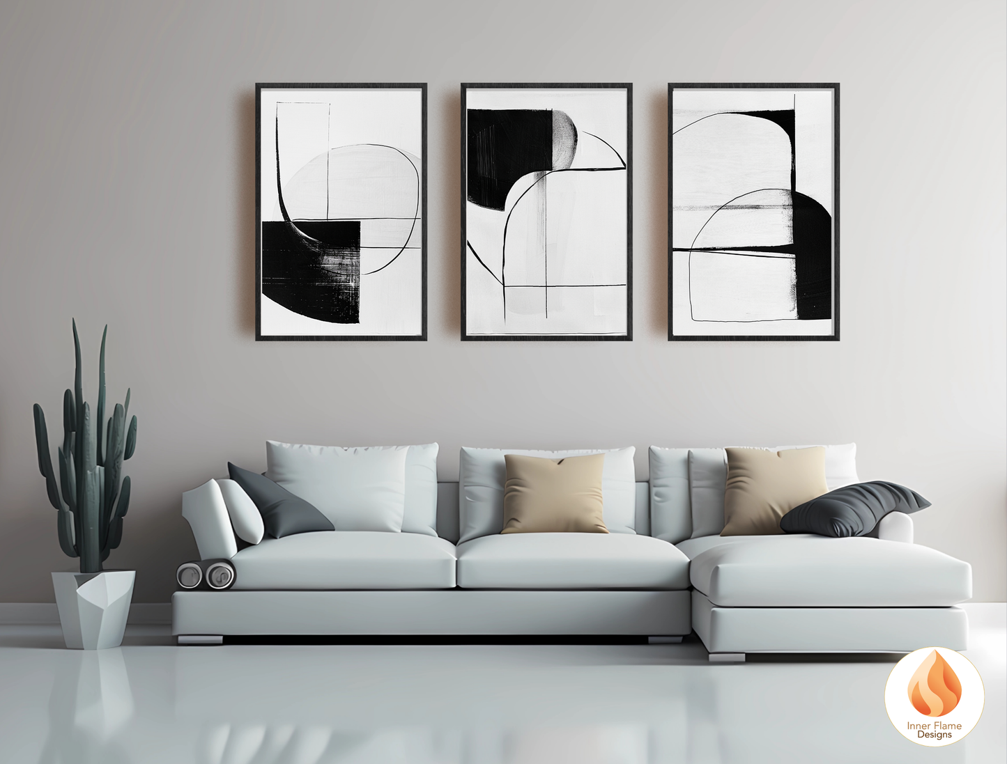 Monochromatic Line Art for Modern Home Design | Triptych Artwork (Series 1)