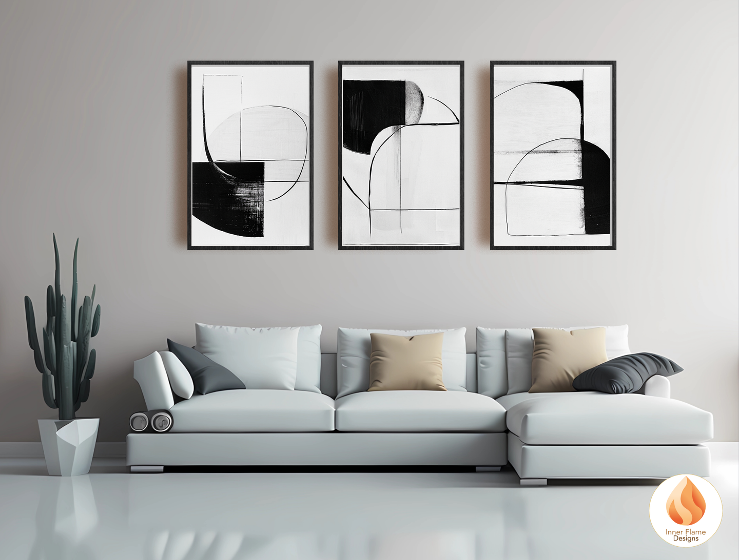 Monochromatic Line Art for Modern Home Design | Triptych Artwork (Series 1)