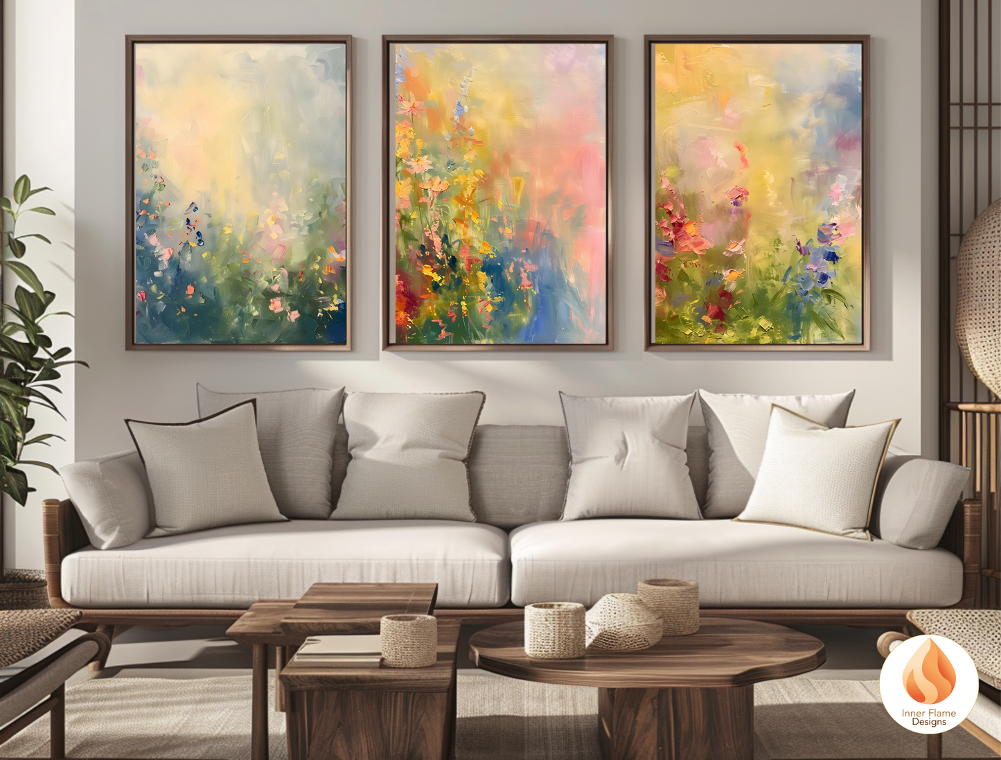 Dreamy Flower Artwork for Modern Home Design | Triptych Artwork