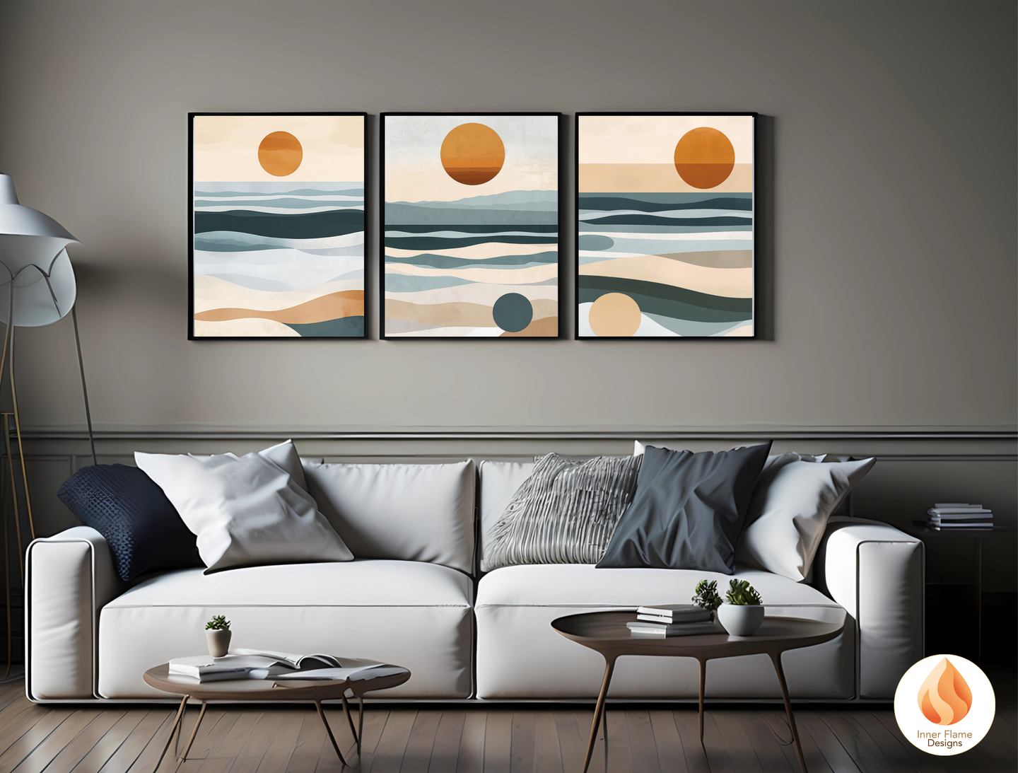 Serene Japandi Art for Modern Home Design | Triptych Artwork