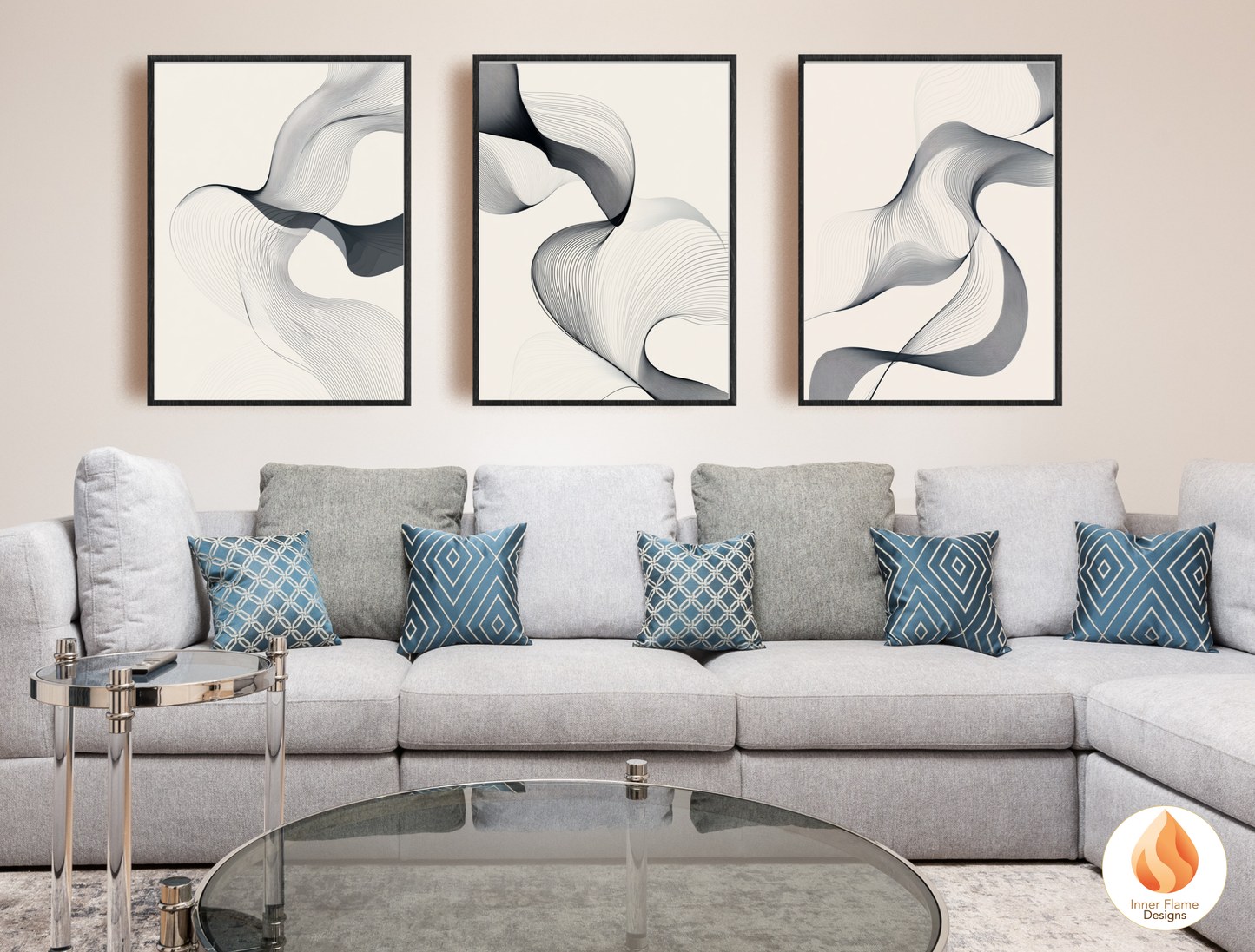 Flowing Line Art for Modern Home Design | Triptych Artwork