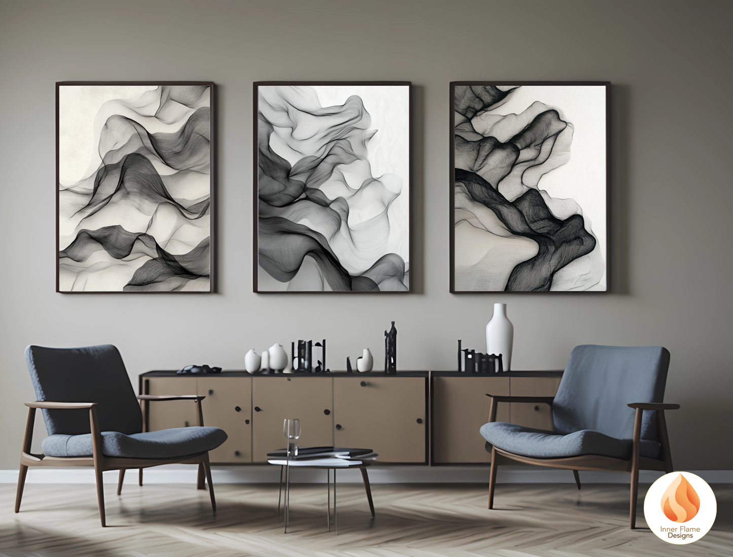 Intricate Line Art for Modern Home Design | Triptych Artwork