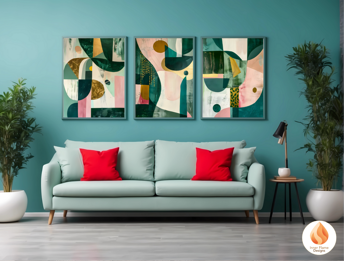 Eclectic Geometric Artwork for Modern Home Design | Triptych Artwork