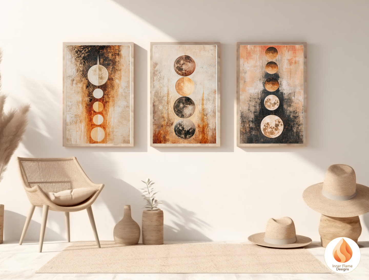 Cosmic Boho Wall Art Décor for Modern Home Design | Triptych Artwork (Series 1)