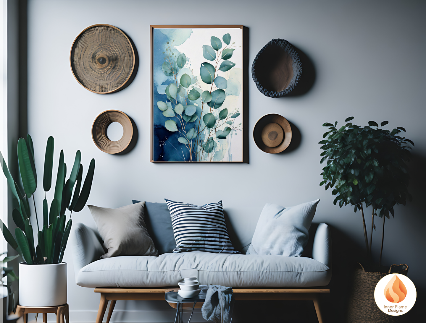 Cerulean Botanical Art for Modern Home Design | Triptych Artwork