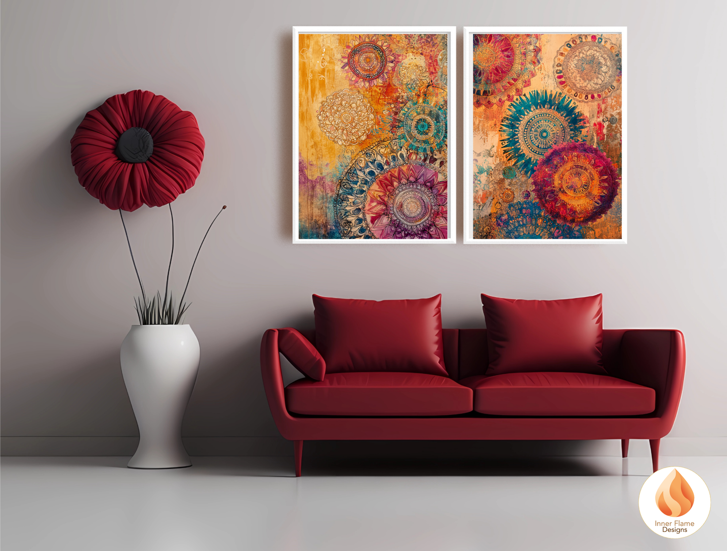 Kaleidoscopic Boho Wall Art Décor for Modern Home Design | Triptych Artwork