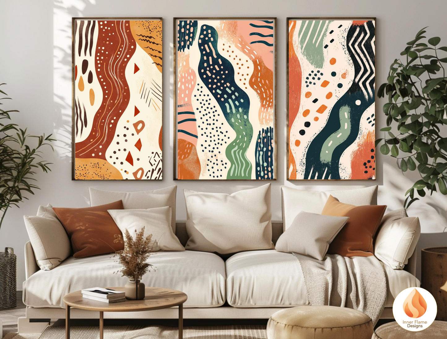 Primitive Boho Wall Art Décor for Modern Home Design | Triptych Artwork