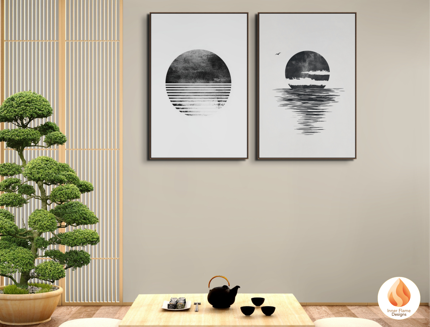 Monochromatic Japandi Art for Modern Home Design | Diptych Artwork
