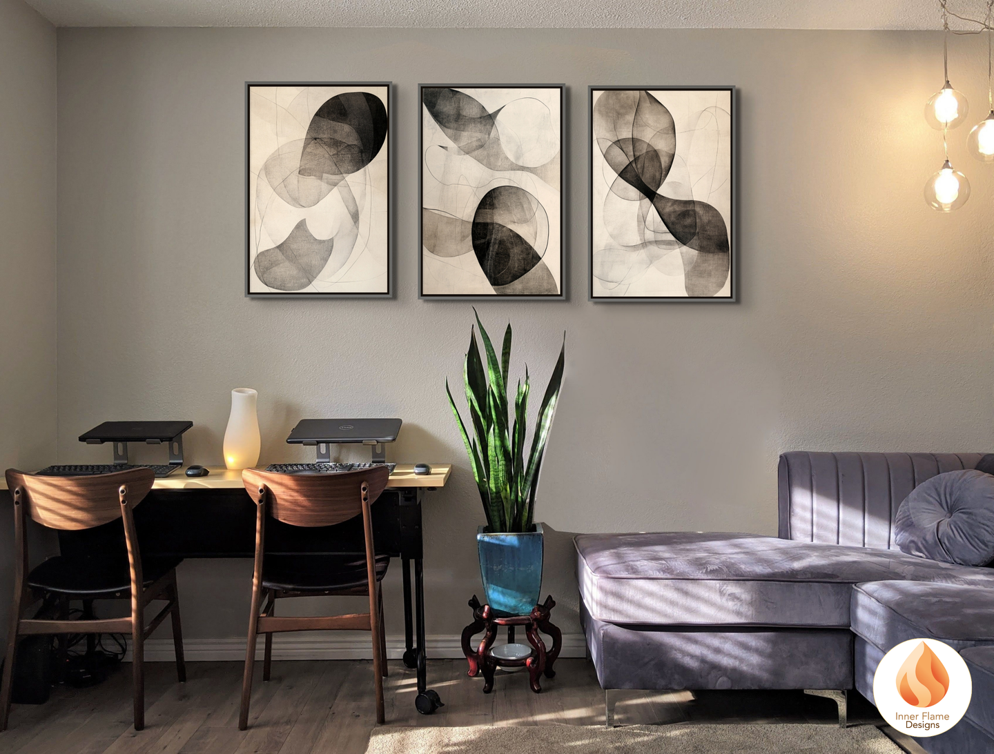 Serene Line Art for Modern Home Design | Triptych Artwork
