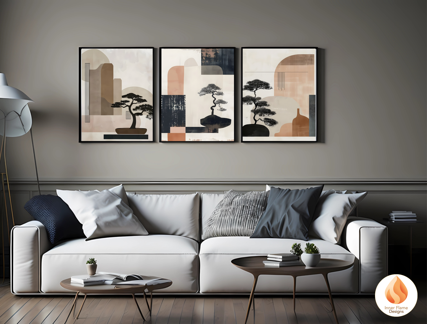 Elegant Japandi Art for Modern Home Design | Triptych Artwork