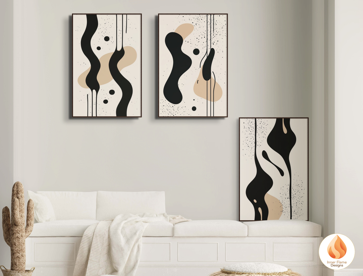 Fluid Minimalist Art for Modern Home Design | Triptych Artwork
