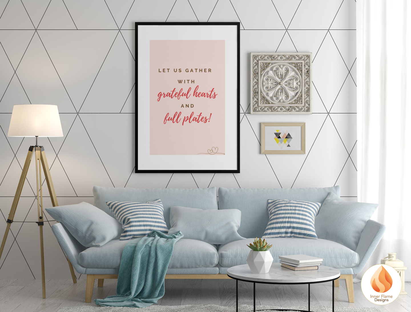 Motivational Poster with Quote on Family and Togetherness 5 - "Let Us Gather With Grateful Hearts And Full Plates!"