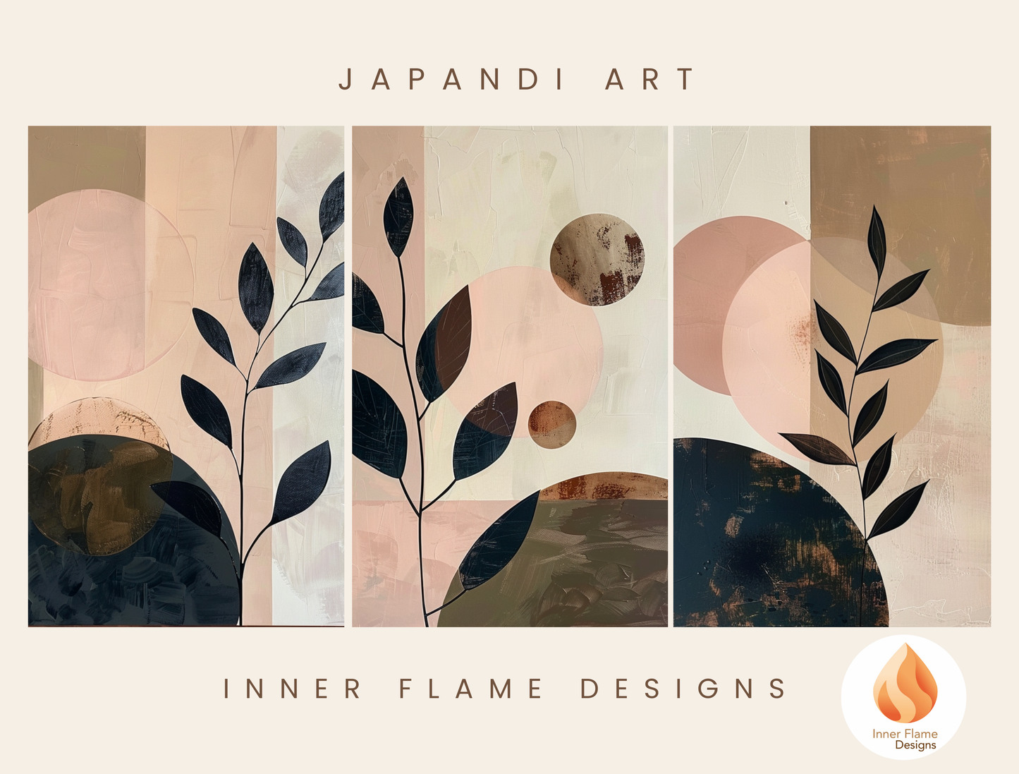 Charming Japandi Art for Modern Home Design | Triptych Artwork (Series 4)