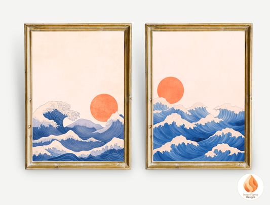 Vibrant Japandi Art for Modern Home Design | Diptych Artwork (Series 1)
