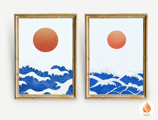 Vibrant Japandi Art for Modern Home Design | Diptych Artwork (Series 2)