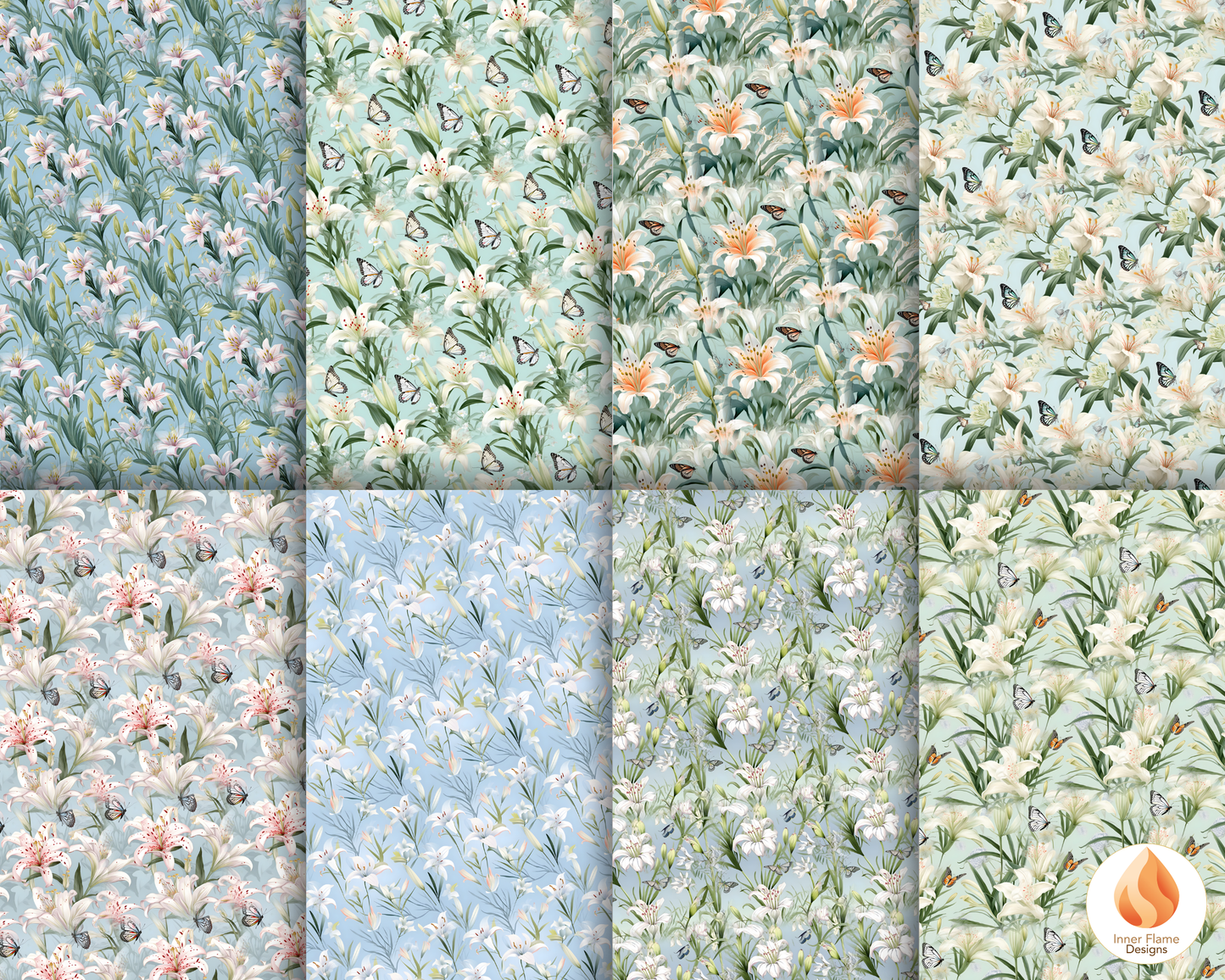 Tranquil Lily Floral Surface Patterns | Seamless Patterns for Wallpaper, Textiles, Packaging and Digital Designs