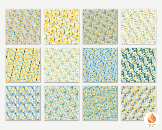 Watercolour Daffodil Floral Surface Patterns | Seamless Patterns for Wallpaper, Textiles, Packaging and Digital Designs