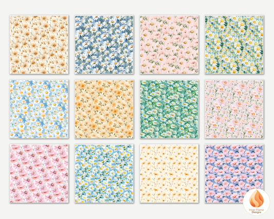 Watercolour Daisy Floral Surface Patterns | Seamless Patterns for Wallpaper, Textiles, Packaging and Digital Designs