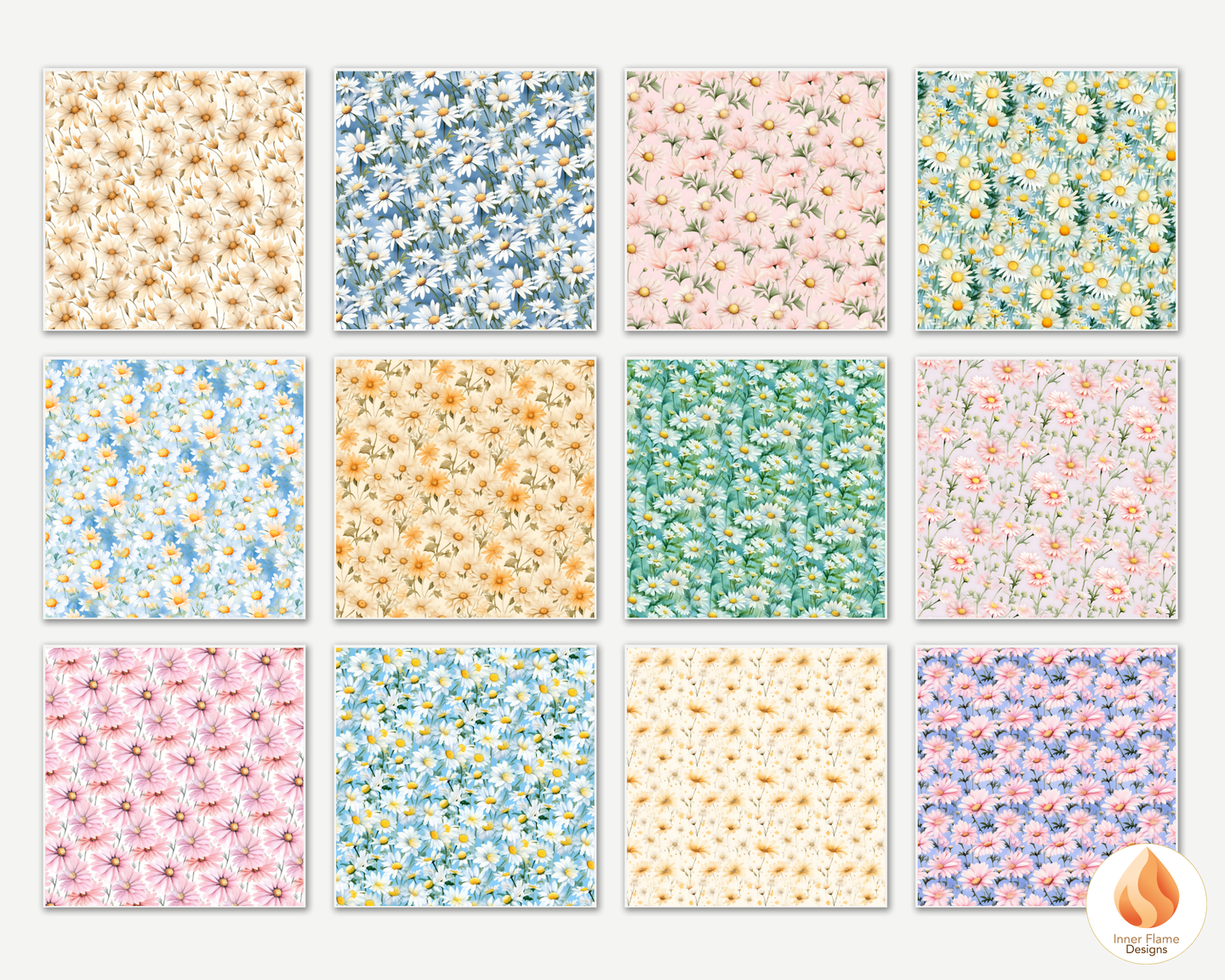 Watercolour Daisy Floral Surface Patterns | Seamless Patterns for Wallpaper, Textiles, Packaging and Digital Designs