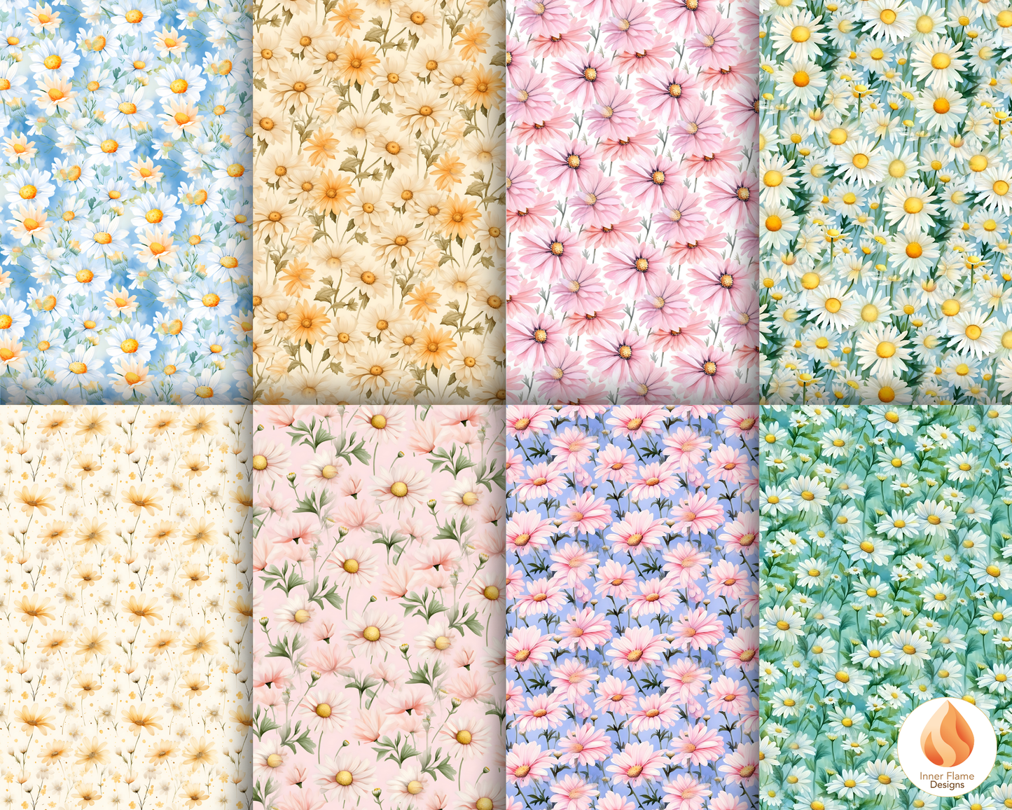 Watercolour Daisy Floral Surface Patterns | Seamless Patterns for Wallpaper, Textiles, Packaging and Digital Designs